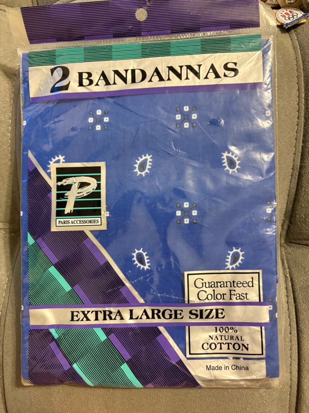 Paris Accessories 2 pack Bandannas Blue Paisley 100% Cotton Color Fast XL Size
